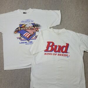 Lot of 2 Vintage 90s Shirts Mens L-XL White Short Sleeve USA Single Stitch Stain